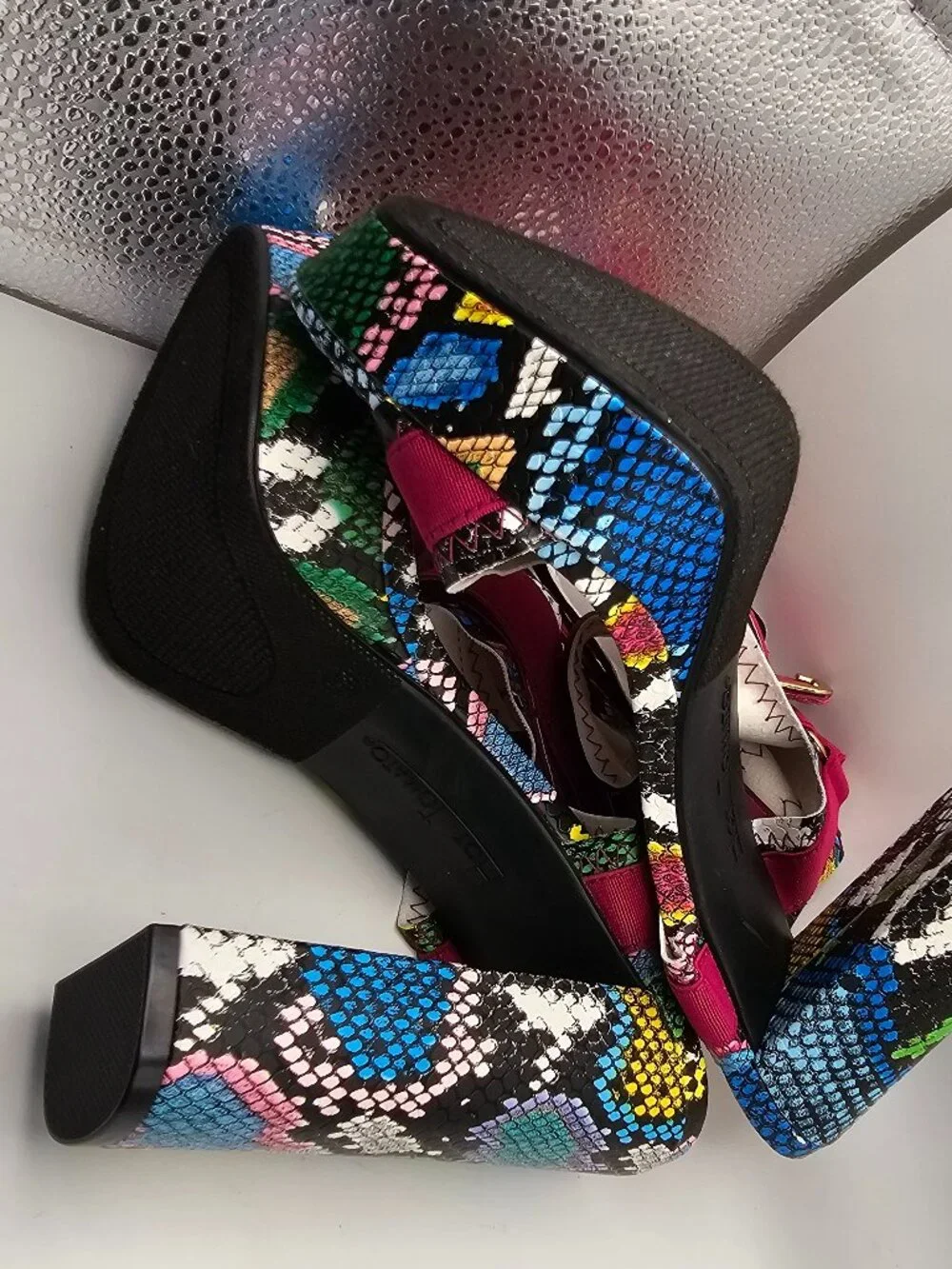 Hot Tomato “Cardee” Multi‑Color Snakeskin Platform Block Heel Sandals – Size 9W - Picture 8 of 9